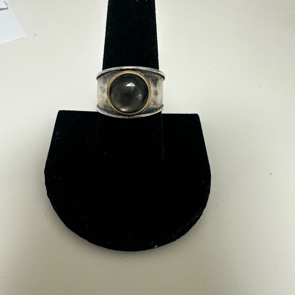 Grace Heart Sterling Silver Statement Ring With Gray Cabochon Size 8 31$